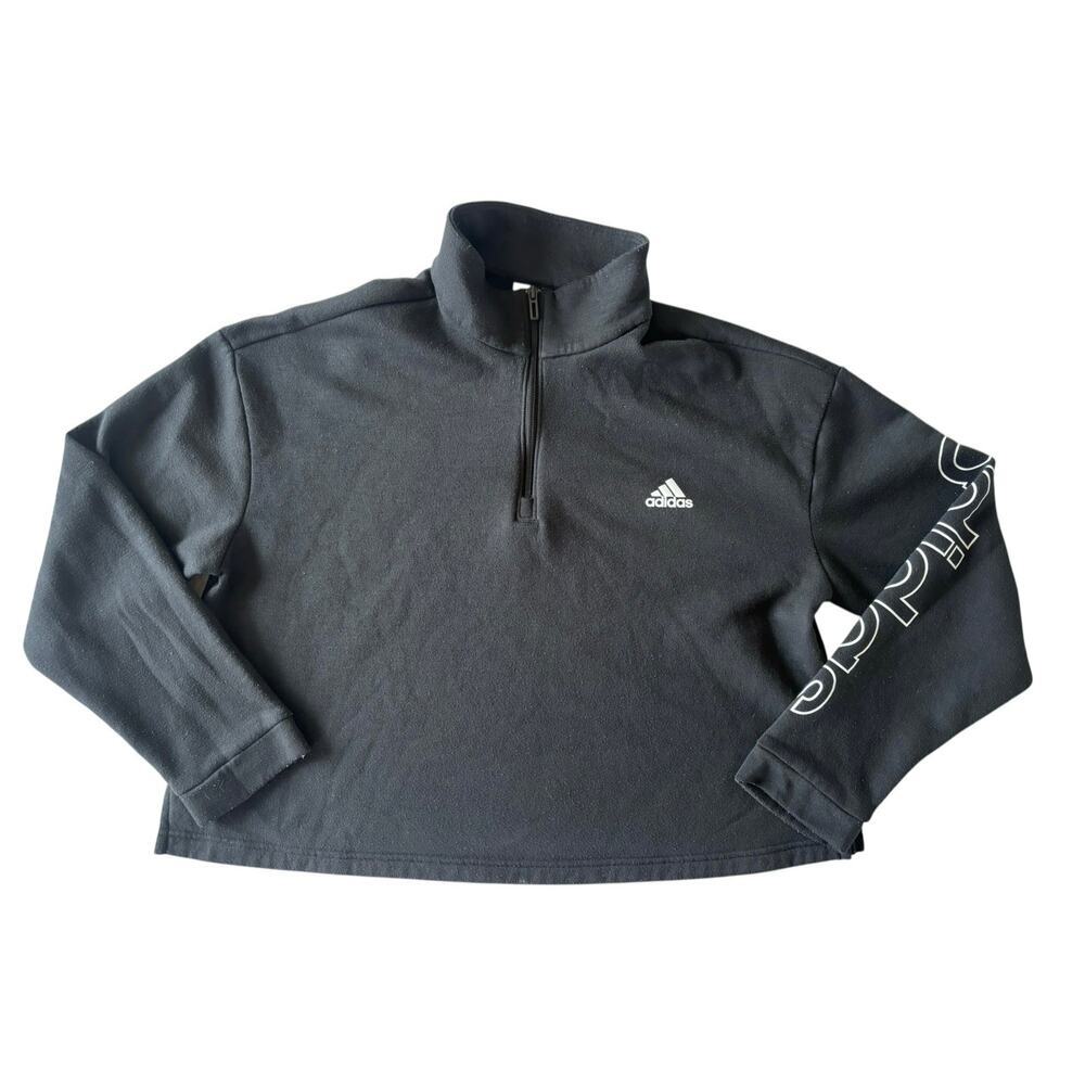 Adidas Women’s Cropped Half-Zip Sweatshirt - Size 2X - Side Slits - Logo Sleeve